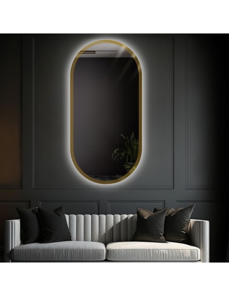 Ovaler Spiegel im Rahmen mit goldener Glanz und Beleuchtung - BONITA LED