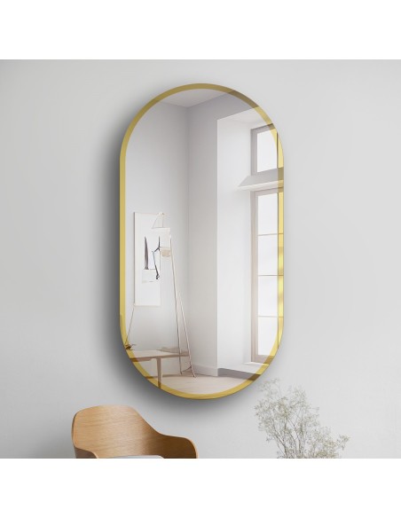 Ovaler Spiegel im Rahmen mit goldener Glanz und Beleuchtung - BONITA LED