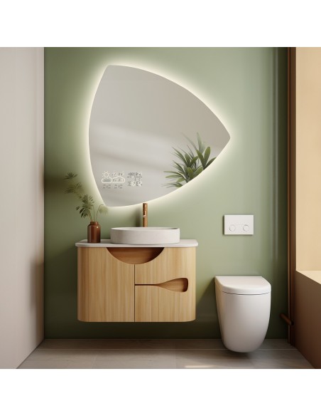 Badezimmerspiegel mit unregelmäßiger Form und WiFi-Wetterstation - KARO LED PREMIUM
