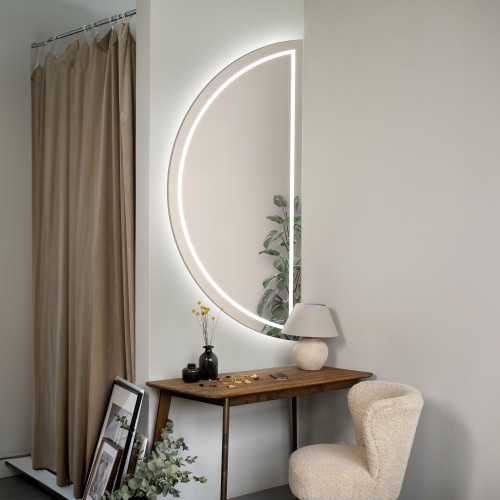 Badezimmerspiegel mit Hintergrundbeleuchtung, Halbkreis...