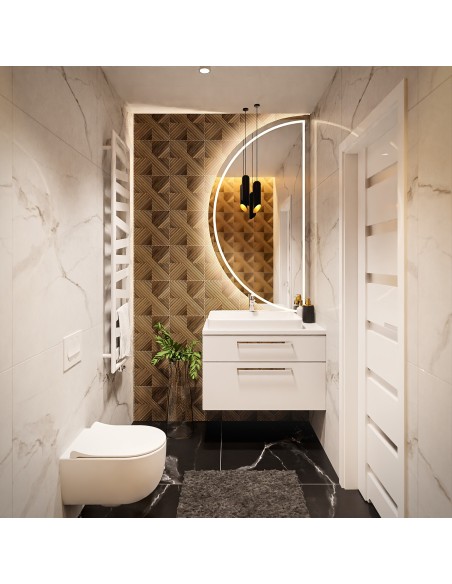 Badezimmerspiegel mit Hintergrundbeleuchtung, Halbkreis sandgestrahlt - HELENA LED I