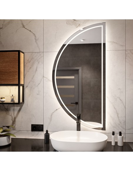Badezimmerspiegel mit Hintergrundbeleuchtung, Halbkreis sandgestrahlt - HELENA LED I