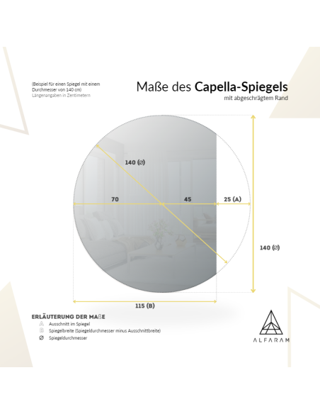 Runder Badezimmerspiegel mit Hintergrundbeleuchtung, seitlich zugeschnitten - CAPELLA LED Abgeschnittene Seite