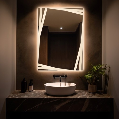 Rechteckiger Spiegel mit sandgestrahlter dekorativer...