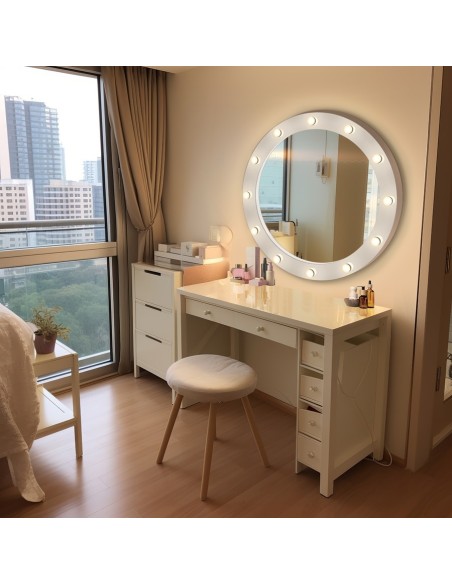 Runde Kosmetikspiegel mit Glühbirnen in MDF-Rahmen - NEW YORK