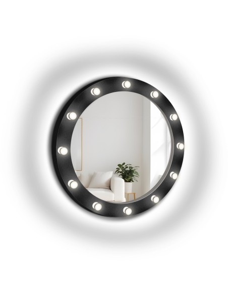 Runde Kosmetikspiegel mit Glühbirnen in MDF-Rahmen - NEW YORK