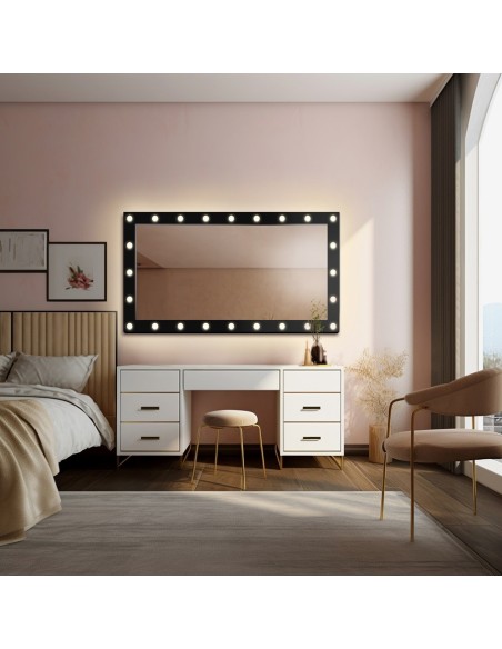 Rechteckige Kosmetikspiegel mit Glühbirnen in MDF-Rahmen - VEGAS
