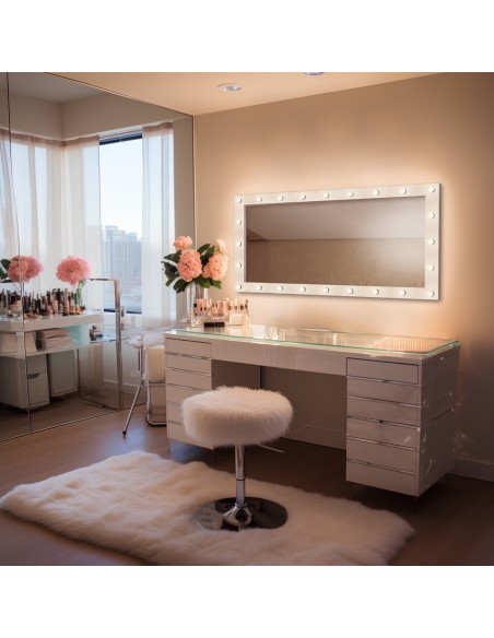 Rechteckige Kosmetikspiegel mit Glühbirnen in MDF-Rahmen - VEGAS