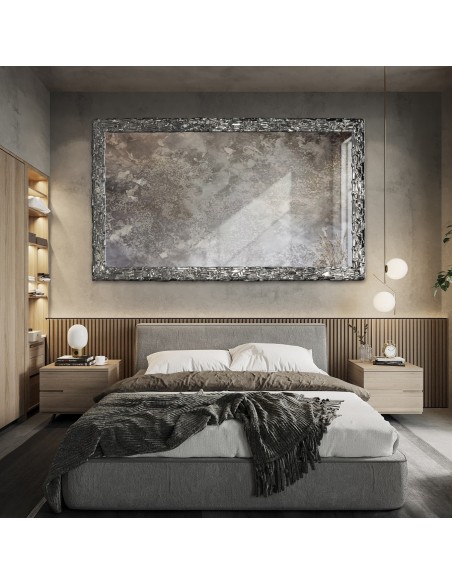 Eleganter Wandspiegel in silbernem Rahmen mit gealterter Spiegelfläche – CLAUDE SILVER