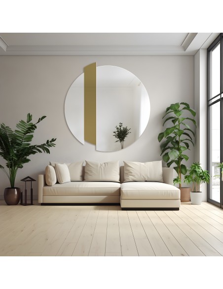 Runder Dekospiegel mit goldfarbenem Streifen - BONA