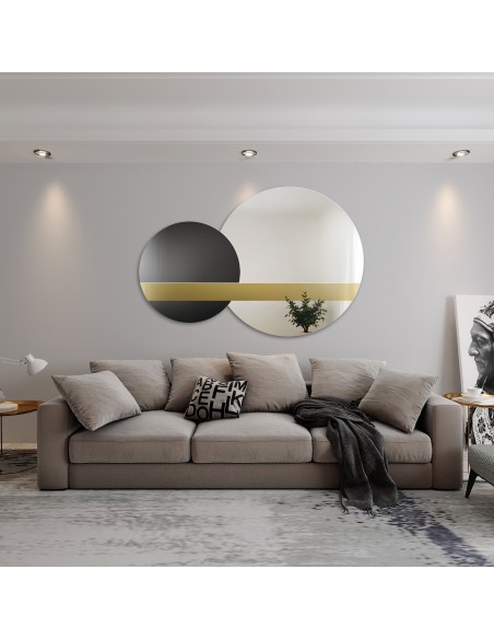 Set von Dekospiegeln, Spiegeltafel in Gold und Schwarz (Lacobel) - GOLD MOON