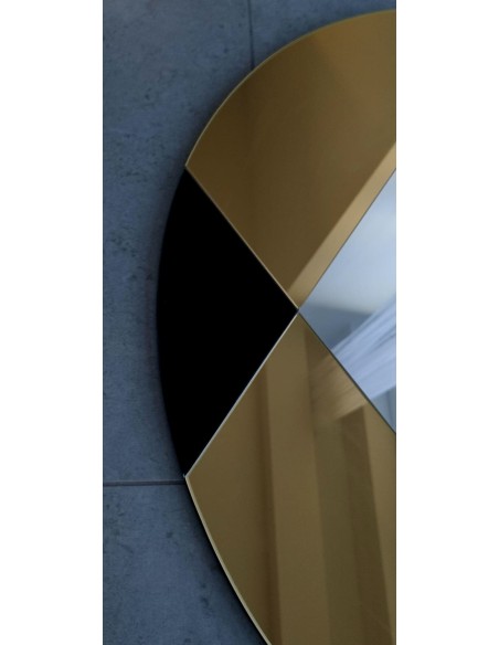 Runder Dekospiegel, zweifarbige Spiegeltafel - in Schwarz und Gold - HENRY