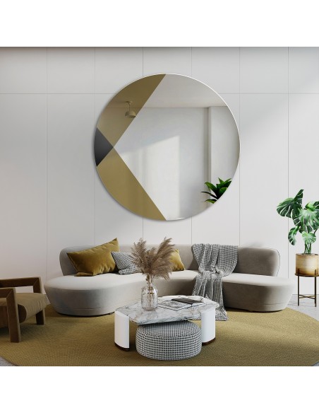 Runder Dekospiegel, zweifarbige Spiegeltafel - in Schwarz und Gold - HENRY