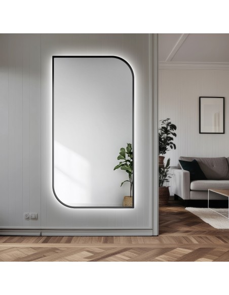 Spiegel mit Hintergrundbeleuchtung, Rahmen in Schwarz MDF SLIM - Träne LED - Rahmenfarbe nach Wahl