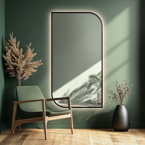 Spiegel mit Hintergrundbeleuchtung, Rahmen in Schwarz MDF...