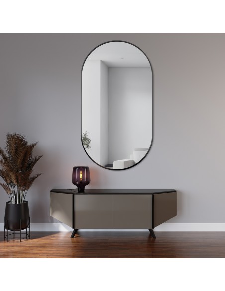 Ovaler Spiegel in schwarzem MDF SLIM Rahmen - OLI - Rahmenfarbe nach Wahl