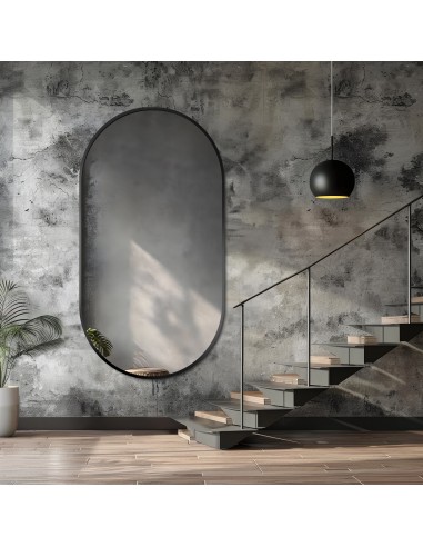 Ovaler Spiegel in schwarzem MDF SLIM Rahmen -...