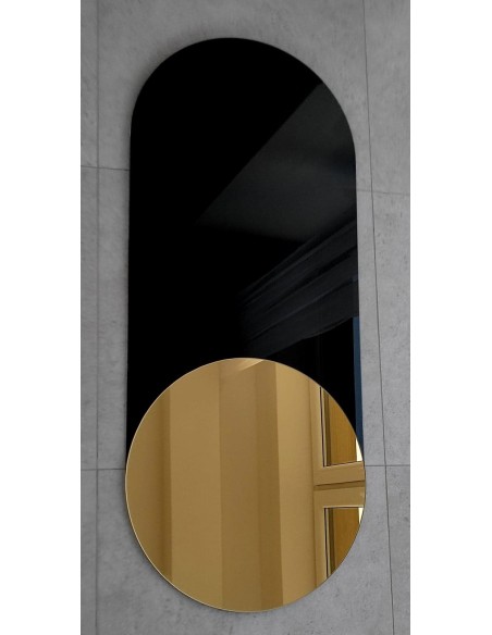 Exklusiver ovaler Dekospiegel mit schwarzem Lacobel - ONYX