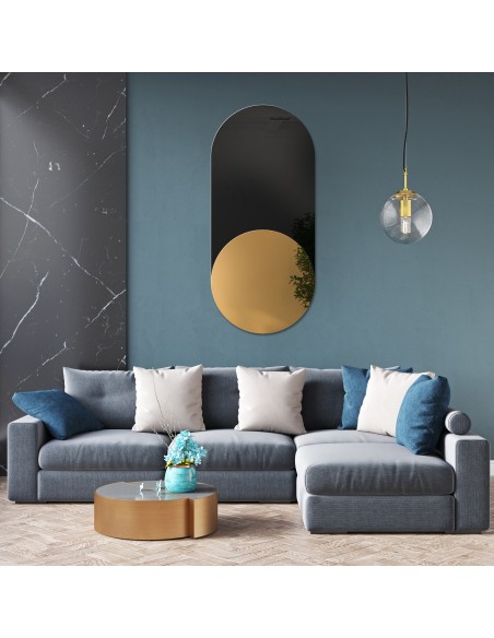 Exklusiver ovaler Dekospiegel mit schwarzem Lacobel - ONYX