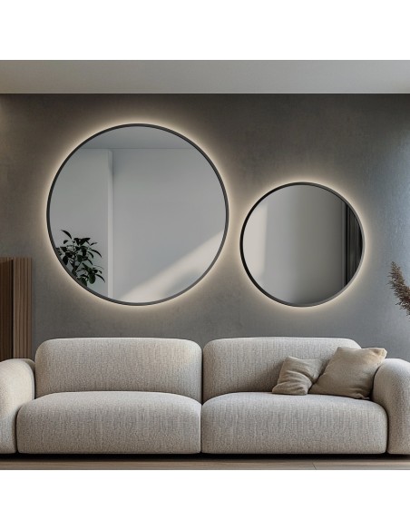 Set von Rundspiegeln, Rahmen in Schwarz MDF SLIM mit Hintergrundbeleuchtung - SET OTYLIA LED
