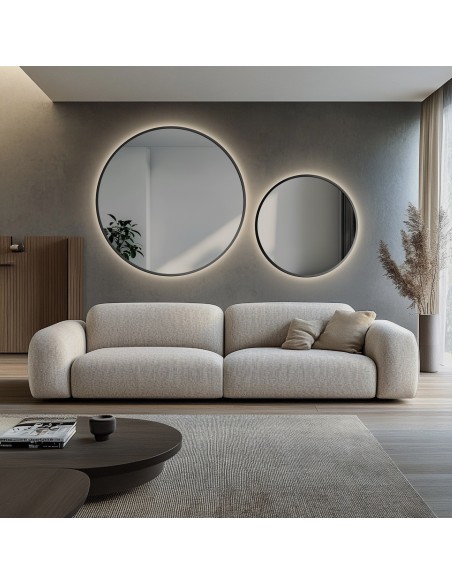 Set von Rundspiegeln, Rahmen in Schwarz MDF SLIM mit Hintergrundbeleuchtung - SET OTYLIA LED