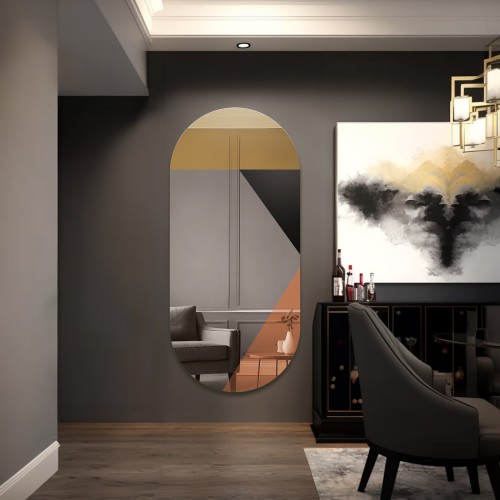 Ovalspiegel mit dekorativer bunter Spiegeltafel in Gold,...