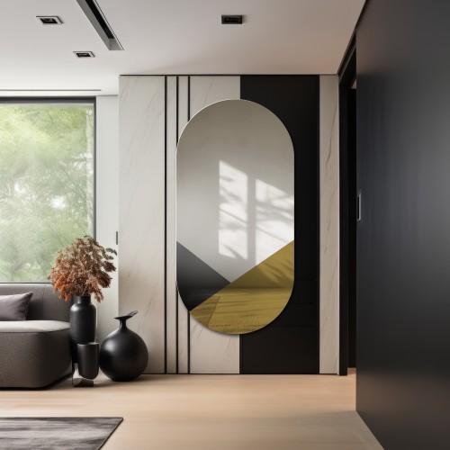 Exklusiver ovaler Dekospiegel in Schwarz und Gold - ROYAL