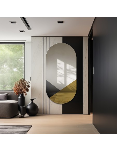 Exklusiver ovaler Dekospiegel in Schwarz und Gold - ROYAL