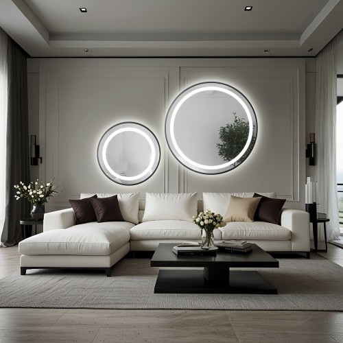 Set von Rundspiegeln mit Hintergrundbeleuchtung,...