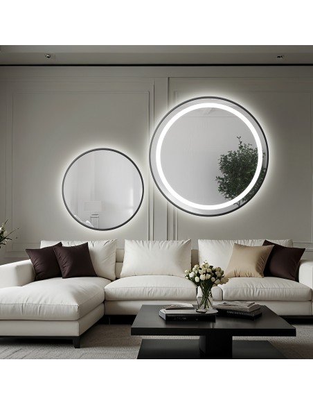 Set von Rundspiegeln mit Hintergrundbeleuchtung, sandgestrahlt, Rahmen schwarz MDF SLIM STELLA LED - Rahmenfarbe nach Wahl