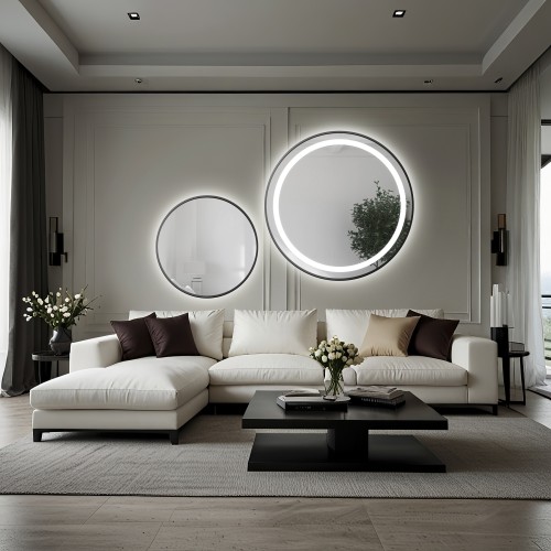 Set von Rundspiegeln mit Hintergrundbeleuchtung,...