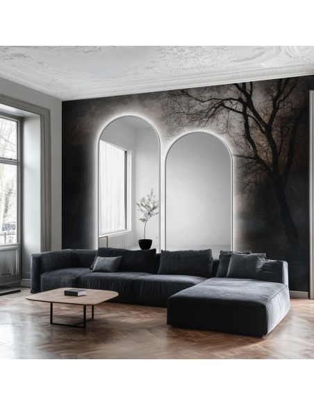 Satz von zwei halbovalen Spiegeln in schwarzem MDF SLIM Rahmen mit Beleuchtung - SET DOMI II IM LED-RAHMEN