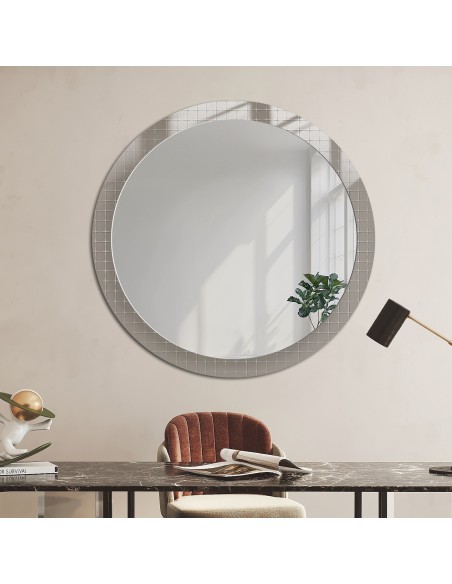 Dekorativer runder Spiegel aus ornamentiertem Glas Master Flex - LUXORA FROSTED