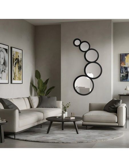 Dekospiegel 5 Kreise mit MDF-Rahmen - DYZMA - Rahmenfarbe nach Wahl