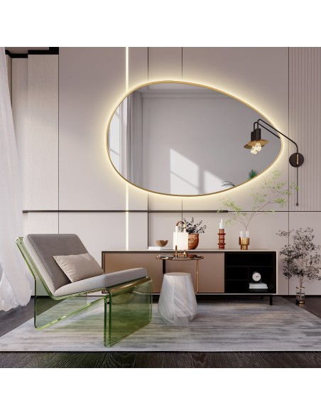 Spiegel in organischer Form, mit Hintergrundbeleuchtung, goldfarbener Rahmen MDF SLIM - ZOE LED - Rahmenfarbe nach Wahl