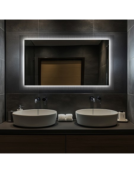 Rechteckiger Spiegel auf ornamentiertem Glas Visiosun Classic mit Beleuchtung - LUXORA CLARITY LED