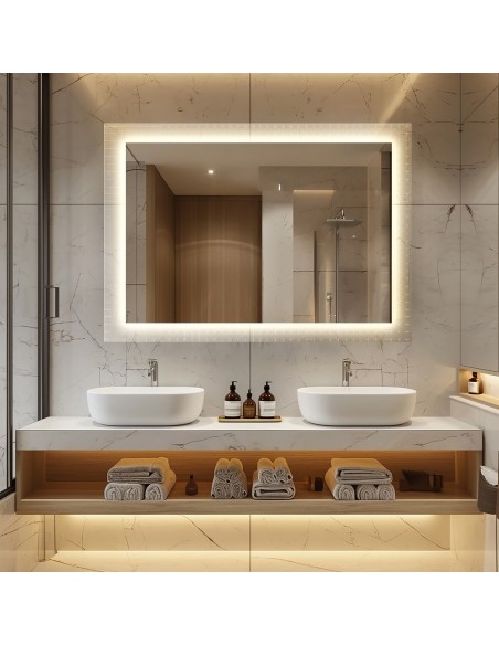 Rechteckiger Spiegel auf ornamentiertem Glas Master Flex mit Beleuchtung - LUXORA ETERION LED