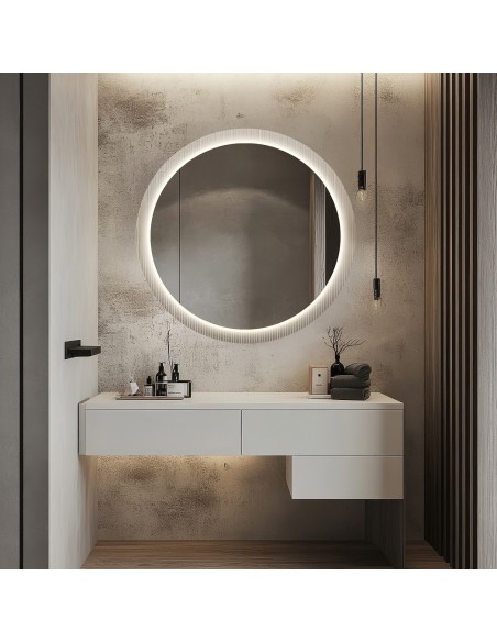 Runder Spiegel auf ornamentiertem Glas Visiosun Classic mit Beleuchtung - LUXORA GLIMMER LED