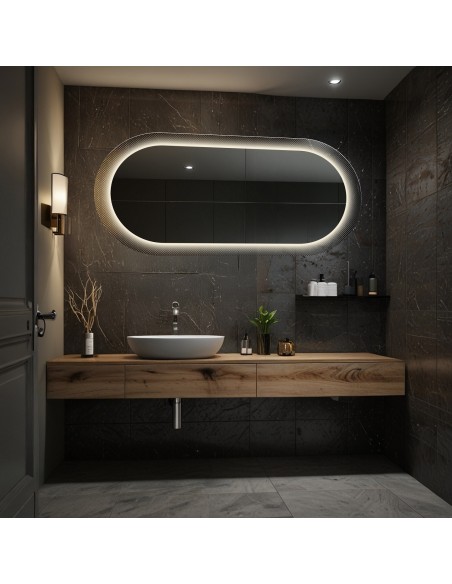 Ovaler Spiegel auf ornamentiertem Glas Master Point mit Beleuchtung - LUXORA ORNATE LED