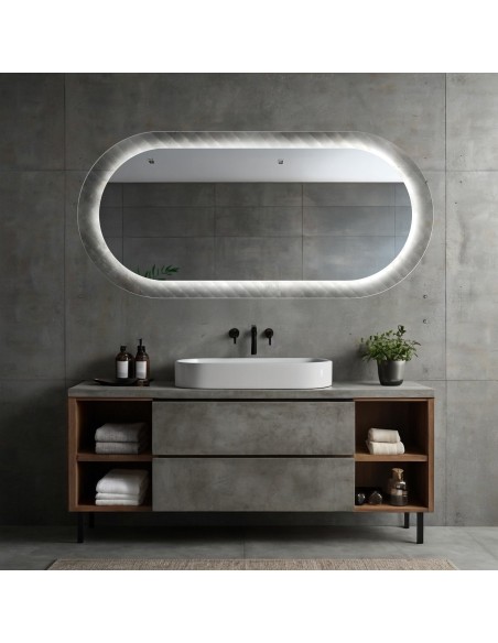 Ovaler Spiegel auf ornamentiertem Glas Master Soft mit Beleuchtung - LUXORA VESPER LED