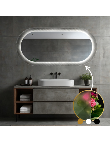 Ovaler Spiegel auf ornamentiertem Glas Master Soft mit Beleuchtung - LUXORA VESPER LED