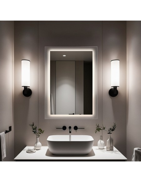 Rechteckiger Spiegel auf ornamentiertem Glas Master Point mit Beleuchtung - LUXORA SOLEIL LED