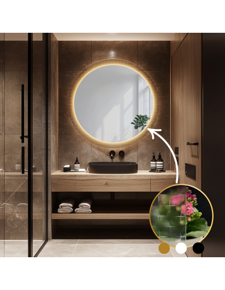 Runder Spiegel auf ornamentiertem Glas Master Flex mit Beleuchtung - LUXORA FROSTED LED