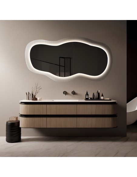 Spiegel auf ornamentiertem Glas Estriado mit Beleuchtung - LUXORA GLASORI LED