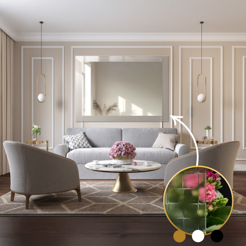 Dekorativer rechteckiger Spiegel aus ornamentiertem Glas...