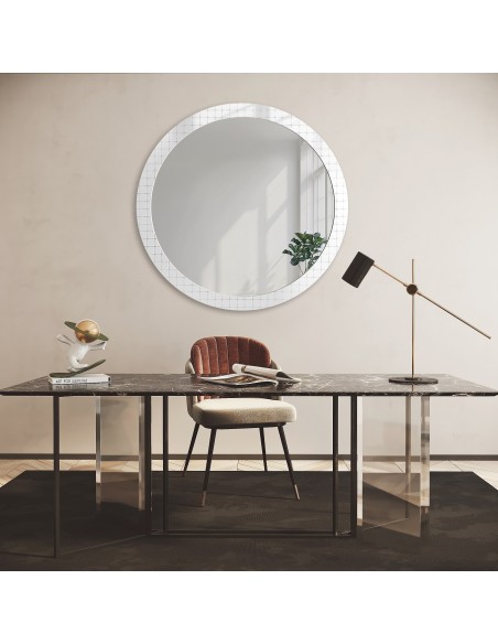 Dekorativer runder Spiegel aus ornamentiertem Glas Master Flex - LUXORA FROSTED