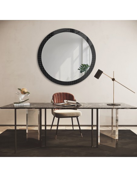 Dekorativer runder Spiegel aus ornamentiertem Glas Master Flex - LUXORA FROSTED