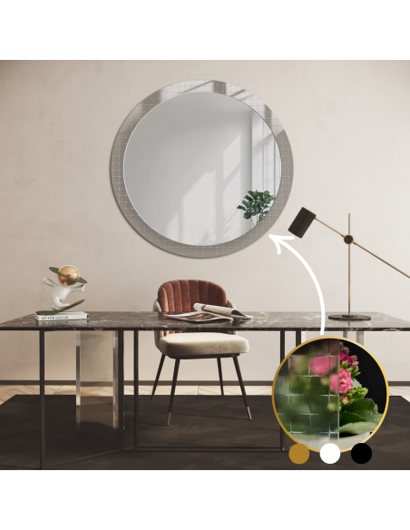 Dekorativer runder Spiegel aus ornamentiertem Glas Master Flex - LUXORA FROSTED