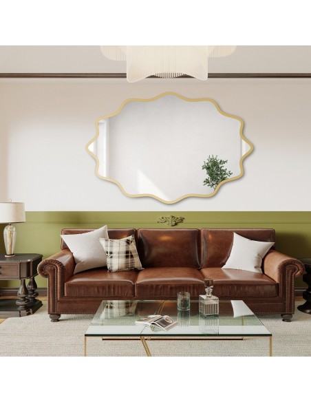 Elliptischer Spiegel im wellenförmigen MDF-Rahmen – AQUARELLE ELVA