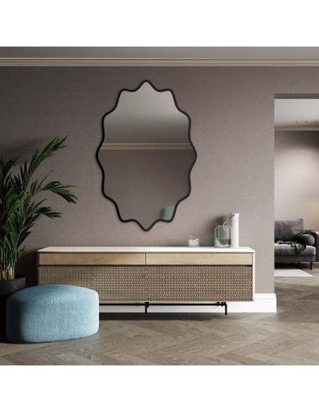 Elliptischer Spiegel im wellenförmigen MDF-Rahmen – AQUARELLE ELVA